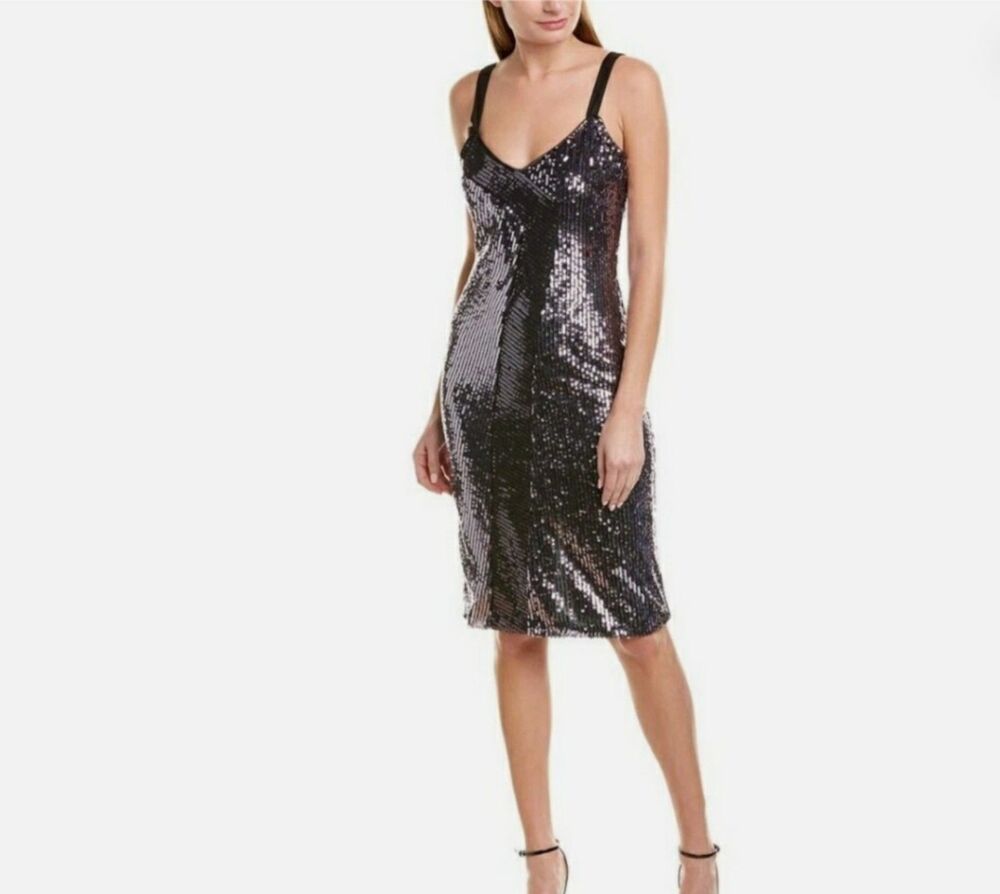 NWT Parker Black Metal Lilac Beau Sequin Sleeveless Sheath Dress Sz 10 MMM